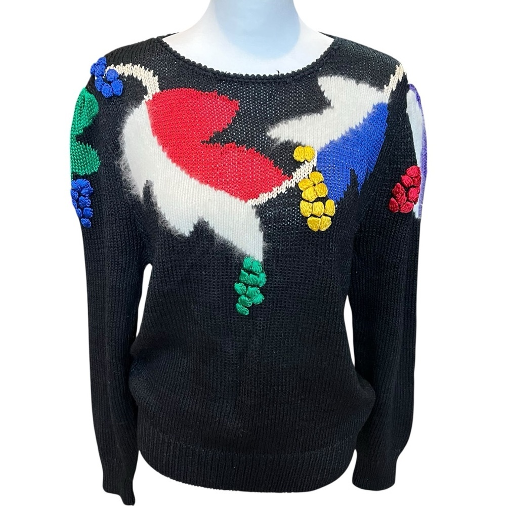 VTG Alexandria Sweater Womens Large Bold Color Block Angora 80s Statement